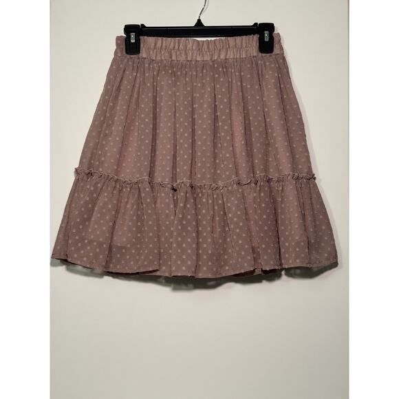 SIMPLEE Dusty Rose Chiffon Swiss Dot Short Tasseled Waist Skirt Womens Size S - Picture 2 of 6